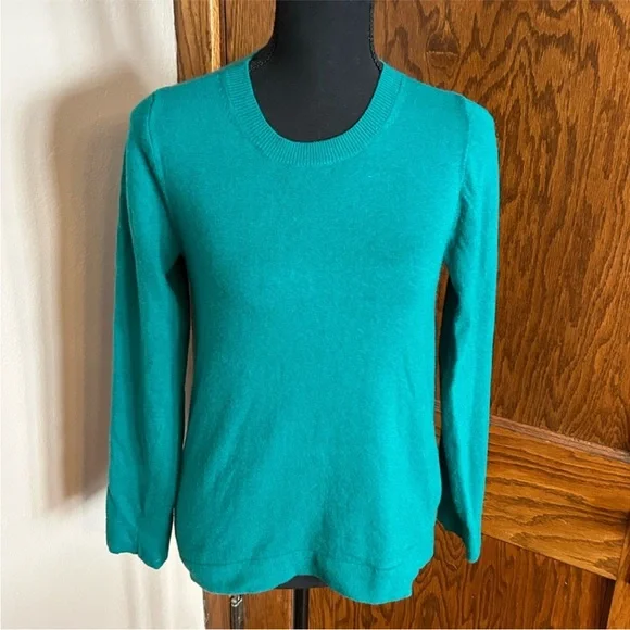J. Crew Teddie Sweater Kelly green size small wool cotton blend crew neck - Picture 3 of 9